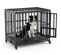 Heavy Duty Dog Crate, 38 inch Large Dog Kennels and Crates with Wheels, 4 Prevent Escape Lock and Removable Tray, Metal Large Dog Cage Tear Resistant Square Tube L Size (95x65x81cm)