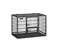 Feandrea Heavy-Duty Dog Crate, Dog Cage, 92.5 x 57.5 x 64 cm, for Small and Medium Dogs, Double Removable Door, Easy Cleaning, Pet Cage, L, Black PPD002B01
