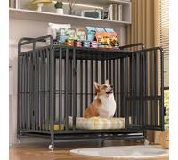 Heavy Duty Dog Crate, Escape Proof Dog Kennel Indoor Large Crate with Lockable Wheels,Removable Tray, Folding Dog Kennel Indoor for Large Dogs(Black,37.4 * 25.5 * 30.3in)