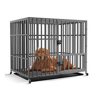 Heavy Duty Dog Crate, Extra Large Black Metal Pet Cage with Wheels, Square Tube Military Grade, 117x84x86.5cm, Dual Lock System, Removable Tray