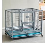 Heavy Duty Dog Crate Indestructible Large Kennel with Two Doors, Spinner Wheels, Removable Floor Tray, Foldable for Storage
