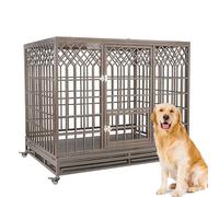 Heavy Duty Dog Crate - Wheeled Large Pet Cage with Tear Resistant Square Tube, Removable Tray, Openable Top for Indoor and Outdoor Use with Medium to Large Dogs