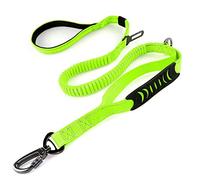 Heavy Duty Dog Leash Especially for Large Dogs Up to 150lbs, 4 Ft Reflective Dog Walking Training Shock Absorbing Bungee Leash with Car Seat Belt Buckle, 2 Padded Traffic Handle for Extra Control