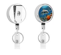 Heavy Duty Dolphins Blue Badge Reel with 360° Swivel Alligator Clip & 24" Retractable Nylon Cord Lightweight Name Badge Holder for Nurse Teacher Office Worker Id Card Decor