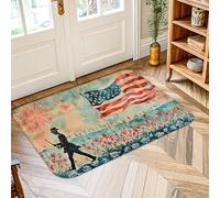 Heavy Duty Door Mats Flag Patriotic Vintage Soldier Fireworks Fourth Of July Red Bath Mat Absorbent Entrance Carpet For Entryway Hall Home 40X60Cm