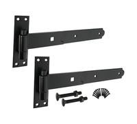 Heavy Duty Door Shed BARN GATE Hook and Band Hinges CRANKED & Straight Drop Bolt Black/Zinc (Black, 2 x 12 Straight Hinge)