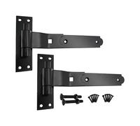Heavy Duty Door shed BARN GATE Hook & Band Hinges CRANKED & Straight Drop Bolt (Black, 2 x 10 CRANKED Hinge)