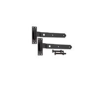 Heavy Duty Door shed BARN GATE Hook & Band Hinges CRANKED & Straight Drop Bolt (Black, 2 x 12 CRANKED Hinge)
