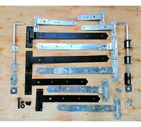 Heavy Duty Door shed BARN GATE Hook & Band Hinges CRANKED & Straight Drop Bolt (Black, 2 x 24 CRANKED Hinge)
