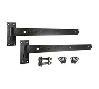 Heavy Duty Door shed BARN GATE Hook & Band Hinges CRANKED & Straight Drop Bolt (Black, 2 x 24 Straight Hinge)