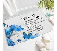 Heavy Duty Doormats Trust In The Lord Blue Flower Butterfly Motivational Words Bath Mat Decorative Carpet For Garden Office Kitchen 40X60Cm