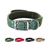Heavy Duty Double Buckle Tactical Dog Collar - Military Grade Dog Collar with Handle for Medium and Large Dogs(Green Collar,XL)