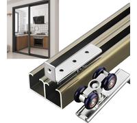 Heavy Duty Double Bypass Sliding Closet Door Track Kit Hardware, 4-Wheel Hanger Rail Fit Door Thickness 3/4" - 1", Easy to Install(Champagne,5.4m(17.7ft))