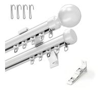 Heavy Duty Double Curtain Rod for Windows Wall Mount Track 2.2m Silent Aluminum Brackets for Drop Double Row Curtains Ideal for Living Room Bedroom Room Divider (White)