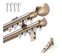 Heavy Duty Double Curtain Rod for Windows - Wall Mount Track for Drop Double Row Curtains with Aluminum Brackets - Silent Roman Rod for Room Divider - Gold, 6.2ft, Perfect for Living Room & Bedroom