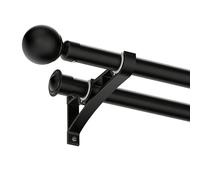 Heavy Duty Double Curtain Rod with Decorative Round Finials Aluminum Alloy 1.1mm Thick 30kg Load Silent Gliding Wall-Mounted for Bedroom Living Room Office(Black,150CM)