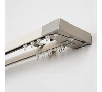 Heavy Duty Double Curtain Rods Aluminum Silent Track System with Wood Grain Finish 5.2ft Wall Mount Curtain Rails for & Room Dividers Includes Silent Rollers (White)