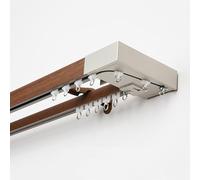 Heavy-Duty Double Curtain Rods - Aluminum Silent Track System with Wood Grain Finish & Silent Rollers 400cm (4 x 100cm) - Ideal for Room Divider Dark Brown
