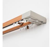 Heavy-Duty Double Curtain Rods with Silent Track System Aluminum Wall Mount Curtain Ra Wood Grain Finish 75cm Room Divider Brown Smooth Operation