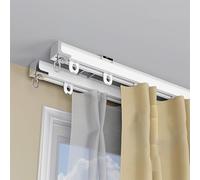 Heavy Duty Double Curtain Track Blackout Window Rods for Ceiling Mount Aluminum Silent Rail for Living Room & Bedroom Divider 2.2m (7.2ft) White Color