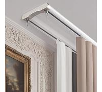 Heavy Duty Double Curtain Track Set 2 Layer Ceiling Mount for Room Divider & Privacy in Open Spaces 2. (7.5ft) White Curtain Rod System