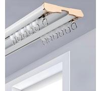Heavy Duty Double Curtain Track System Aluminum - Ceiling Mounted Silent Gliding Rail Set for Bedroom Living Room Hospital - Room Divider Shower Drapery Sliding Rods - Noise Free(White,2.50m)