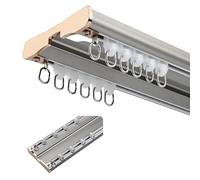 Heavy-Duty Double Rail Sliding Track Set for Room Dividers Bedroom & Bay Windows Silent & Smooth Operation 220cm (7.2FT) Ceiling Mount Aluminum Tracks - Gray