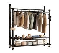 Heavy Duty Double Rod Clothes Rack with Wheels Rolling Garment Hanger 8 Hooks Floor Standing Clothes Rail for Easy nization Black 80x170x38cm