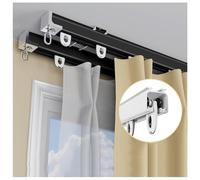Heavy-Duty Double Row Ceiling Curtain Track System 11.2FT Aluminum Sliding Rods Silent Operation Ideal for Room Dividers Durable Curtains Rails Black