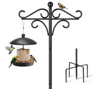 Heavy Duty Double Shepherds Hook Bird Feeder Pole 195cm Tall with Squirrel Proof Baffle for Garden Hanging Plants and Lights
