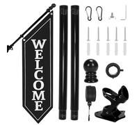 Heavy Duty Double Sided Welcome Flag Kit - 42x13" Outdoor Canvas Banner with Pole & Metal Bracket - Business Storefront Sign for Retail, Shop, or Restaurant Marketing Display (Black)