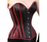 Heavy Duty Double Steel Boned Corset Women's Overbust Waist Trainer Hourglass Leather Corset L31 (as8, alpha, l, regular, regular, Maroon/Black)
