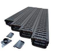 Heavy Duty Drainage Channel, 4X 1mtr Length, Black Plastic Grating, 2.5 Tonne Load Capacity, Driveway and Patio Use + Free Accessories |