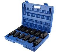 Heavy Duty Drive Impact Socket Set, 12PCS 3/4 Inch Chrome Vanadium Steel Drive Deep Socket Set Hex Socket Set with Blue Storage Case 24mm to 41mm for Car Repair Factory Commercial