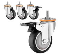 Heavy Duty Dual Locking Swivel Caster Wheel Set of 42.5 3 4 5 Inch TPR Rubber Wheels for Furniture Table TrolleyNo Noise M10/M12 Threaded Stem