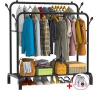 Heavy Duty Dual Metal Clothes Rail Stand With Shoe Racks Display Stand Storage Shelf.