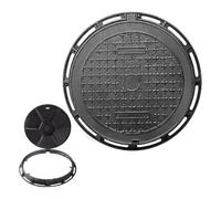 Heavy Duty Ductile Iron Manhole Cover with FrameNonSlip Septic Tank Lid for Driveway Garage Garden YardRound/Rectangular 10 Ton Load Capacity (50cm)