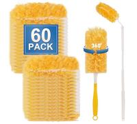 Heavy Duty Duster Refills, Disposable Dusters Kit for Cleaning Dusting Furniture Blind Ceiling Fan, Multi Surface 360 Feather Duster(60)+3FT Extended Handle +1 Handle