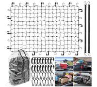 Heavy Duty Elasticated Cargo Net 180x120cm Stretches to 360x240cm - with Bungee Cords, Metal Carabiners & Hooks, Truck Cargo Net for Pickups, Vans, SUVs, ATVs & UTVs, Luggage & Camping Net