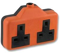 Heavy Duty Electrical 2 Gang 13 amp Re-Wireable Rubber Block Extension Socket - Orange (double socket)