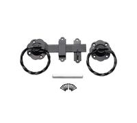 Heavy Duty Epoxy Black 6" 150mm Twisted Ring Gate Latch Catch Set Ideal for Wooden Gate, Garden Gate, Shed, Barn, Garage Doors