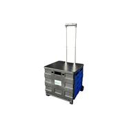 Heavy Duty Extra Large Foldable Folding Supermarket Grocery Shopping Boot Trunk Camping Cart Crate Box Trolley with Wheels 40kg Capacity Folds Flat Black Blue + Black Lid