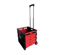 Heavy Duty Extra Large Foldable Folding Supermarket Grocery Shopping Boot Trunk Camping Cart Crate Box Trolley with Wheels 40kg Capacity Folds Flat Black Red