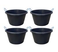 Heavy Duty Extra Large Plastic Cement Mixing Rope Bucket 70L Litre Plasterer Tub Water Storage Muck & Builders Bucket with Rope Handle Multiuse Tub for Garden Construction (Set of 4 X Black)