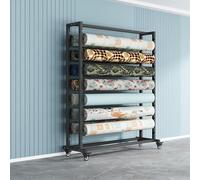 Heavy Duty Fabric Roll Storage Rack with Adjustable Rods, Mobile Steel Organizer on Wheels for Vinyl, Leather, Window Film & Wallpaper (8 Rods, 180x55x200cm)