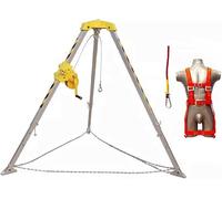 Heavy Duty Fall Arrest KitAluminum Tripod Rescue System for Confined Spaces Cable Trenches Sewage Wells & Tunneling Includes Winch & Safety Belt (260 lbs)