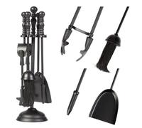 Heavy Duty Fireside Companion Set 4pc Fireplace Tools Set with Fire Poker, Brush, Shovel & Tongs - Recycled Iron Fire Set Log Burner Accessories with Footed Stand (Black)