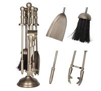 Heavy Duty Fireside Companion Set 4pc Fireplace Tools Set with Fire Poker, Brush, Shovel & Tongs - Recycled Iron Fire Set Log Burner Accessories with Footed Stand (Silver)