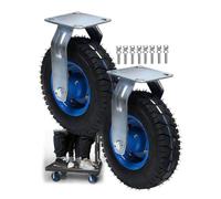 Heavy-Duty Fixed Casters Ø 150/200/250MM Swivel Wheels with Brake Silent & Smooth Shock Absorption Ideal for Trolleys - Set of 2 Pneumatic Wheels
