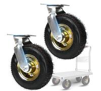 Heavy Duty Fixed Industrial Casters Silent Swivel Wheels Rubber Pneumatic Wheels 6" 8" & 10" Transport Caster Set of 2 for Trolleys & Carts